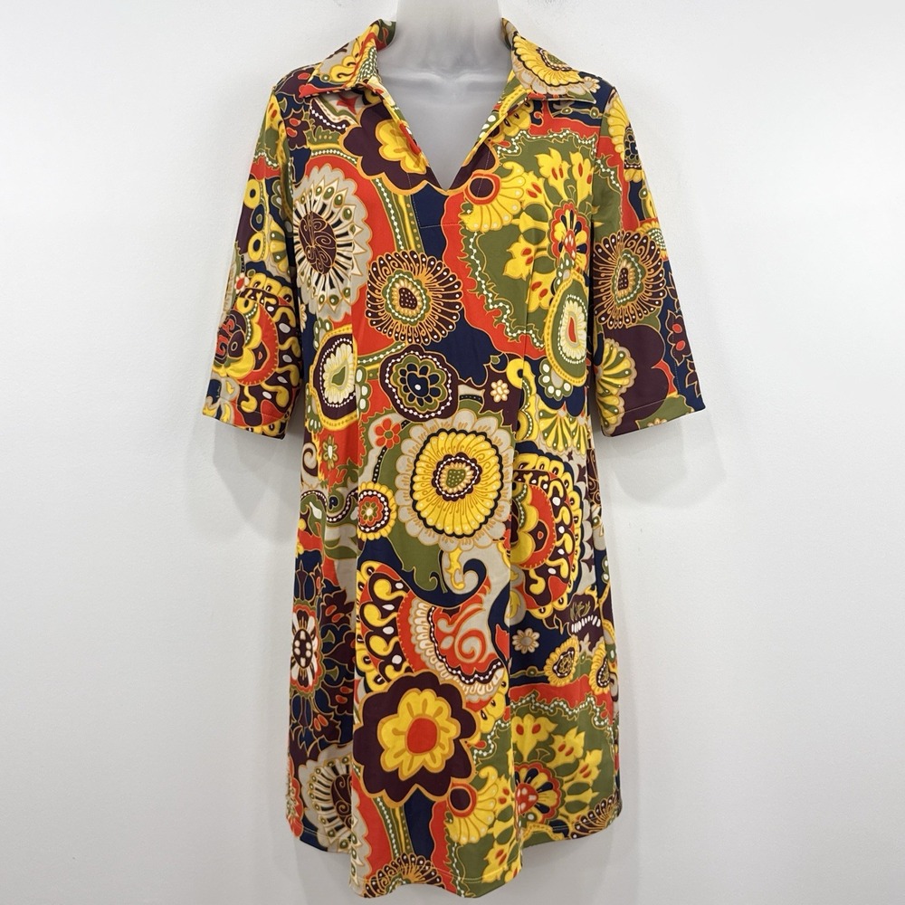 Jude Connally Dress M Psychedelic Resort Vacation Comfort Stretch Cruise Boho